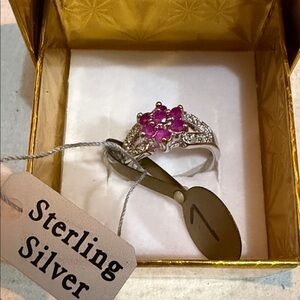 Sterling Silver Ruby Gemstone Cluster Ring